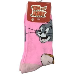 3/$20 Tom and Jerry Pink Crew Socks Mens Unisex Novelty Fun Cartoon Socks